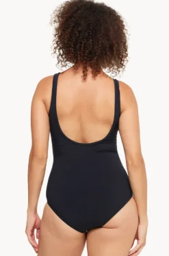 One Pieces^Togs Swimwear Plain Mesh Pleated High Neck One Piece BLACK