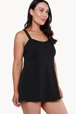 One Pieces^Capriosca Plain Panelled Swim Dress + Black