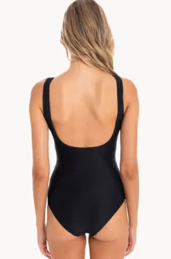 One Pieces^Togs Swimwear Plain Textured Mesh High Neck One Piece Black