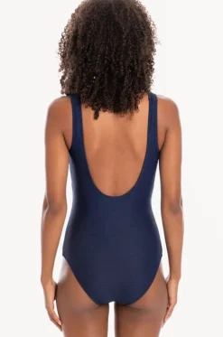 One Pieces^Togs Swimwear Plain Textured Round Neck One Piece Navy