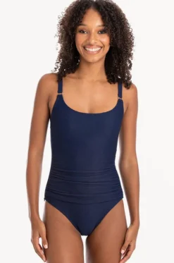 One Pieces^Togs Swimwear Plain Textured Scoop Neck One Piece Navy