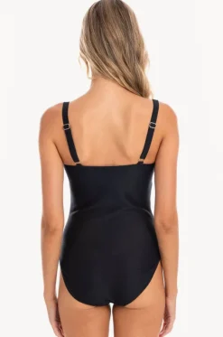 One Pieces^Togs Swimwear Plain Textured Scoop Neck One Piece BLACK