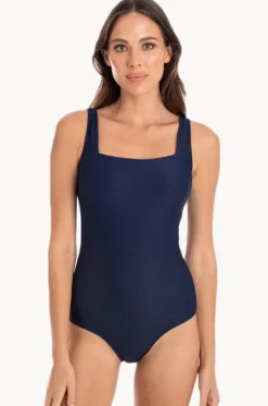 One Pieces^Togs Swimwear Plain Textured Square Neck One Piece Navy