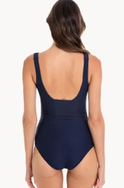 One Pieces^Togs Swimwear Plain Textured Square Neck One Piece Navy