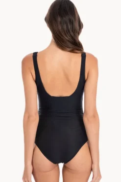 One Pieces^Togs Swimwear Plain Textured Square Neck One Piece Black