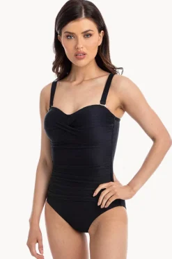 One Pieces^Togs Swimwear Plain Textured Twist Bandeau One Piece BLACK