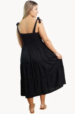 Dresses^Sundrenched Plain Tie Up Smock Dress Black