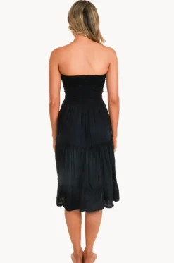 Dresses^Go Girl Plain Tiered Rouched Dress Black