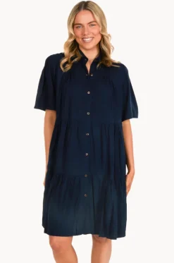Dresses^Go Girl Plain Victoria Button Front Dress Navy