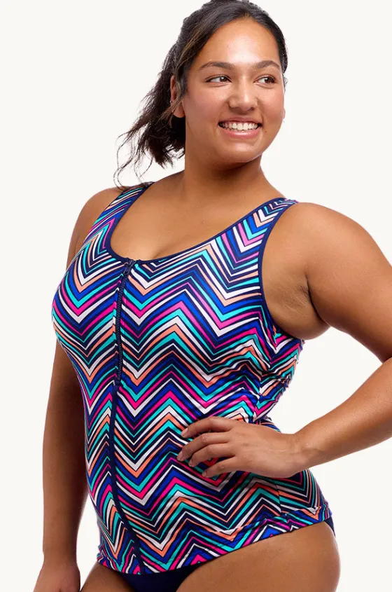Tankini Tops^Funkita Point Out DD/E Cup Zip Front Tankini Separate Multi
