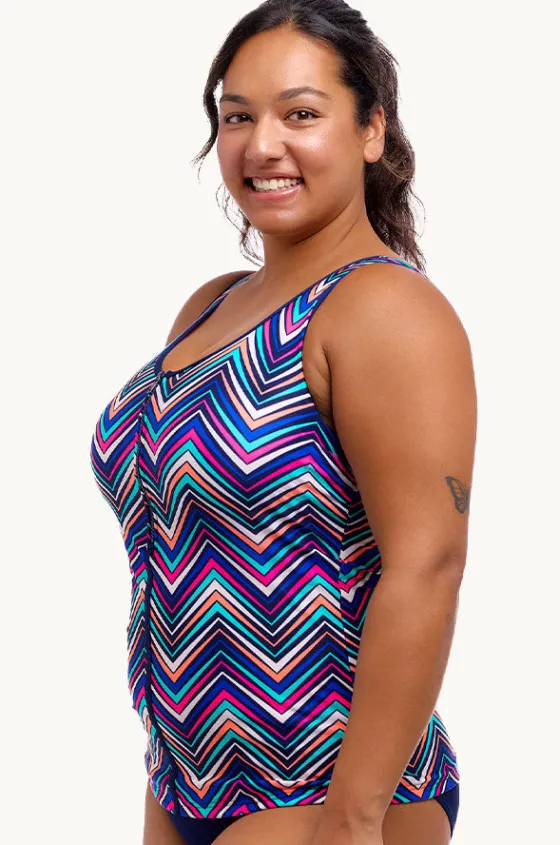 Tankini Tops^Funkita Point Out DD/E Cup Zip Front Tankini Separate Multi