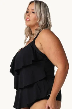 Tankini Tops^Capriosca Pool Tiered Frill Tankini Separate BLACK