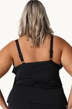 Tankini Tops^Capriosca Pool Tiered Frill Tankini Separate BLACK