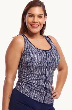 Tankini Tops^Funkita Pressure Palm DD/E Cup Zip Front Tankini Separate Navy/white