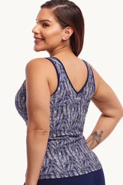 Tankini Tops^Funkita Pressure Palm DD/E Cup Zip Front Tankini Separate Navy/white