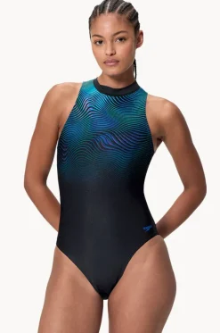 One Pieces^Speedo Printed Hydrasuit One Piece Black/Cobalt