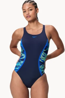 One Pieces^Speedo Printed Splice Muscleback One Piece Peacoat