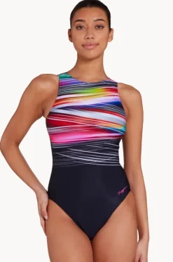 One Pieces^Zoggs Prism Geo Hi Front One Piece Black/multi