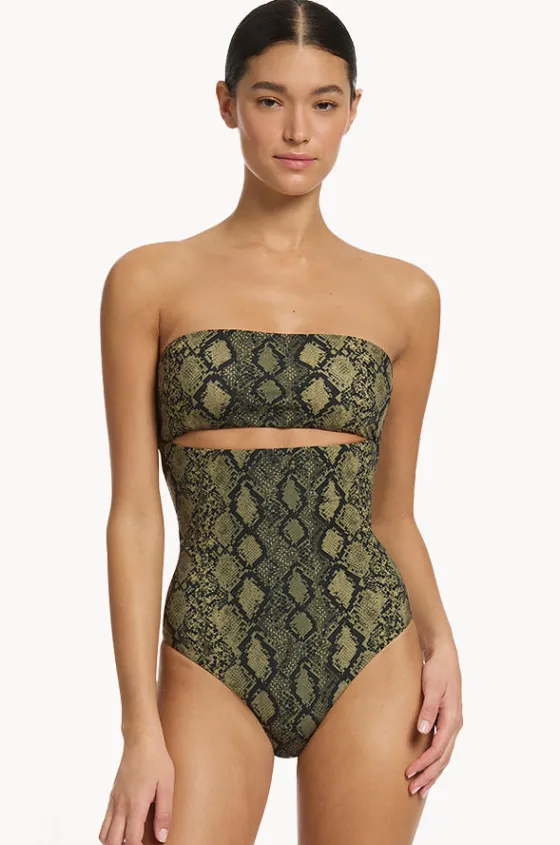 One Pieces^Jets Python Splice Bandeau One Piece Olive