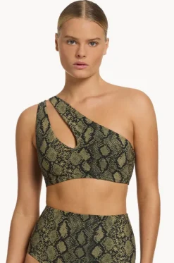 Bikini Tops^Jets Python Splice One Shoulder Top Olive