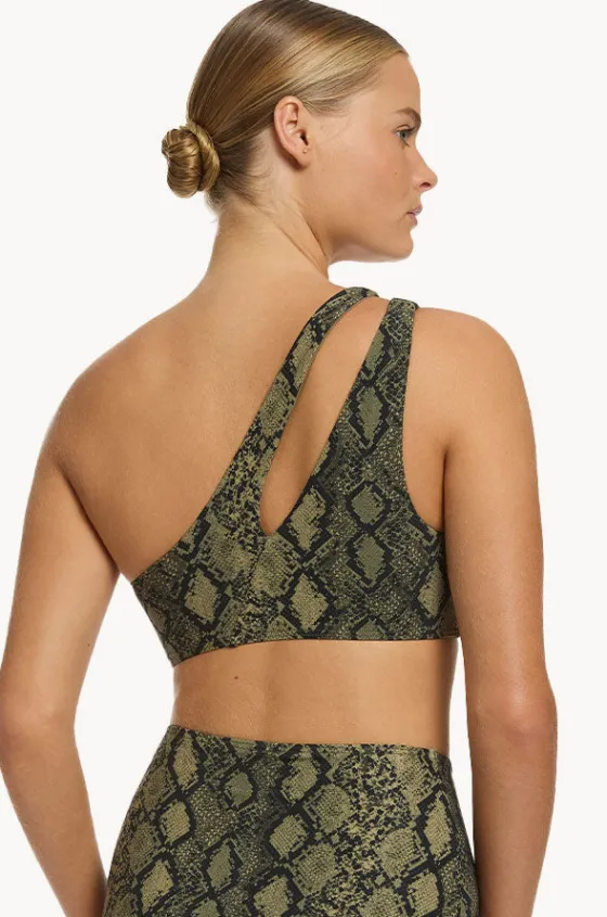 Bikini Tops^Jets Python Splice One Shoulder Top Olive
