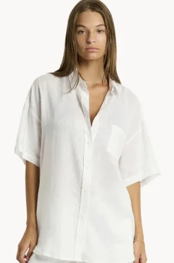 Tops^Sea Level Resort Linen Aloha Shirt White