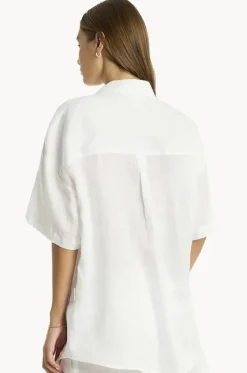 Tops^Sea Level Resort Linen Aloha Shirt White
