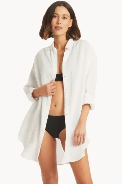 Overswim^Sea Level Resort Linen Cover Up White