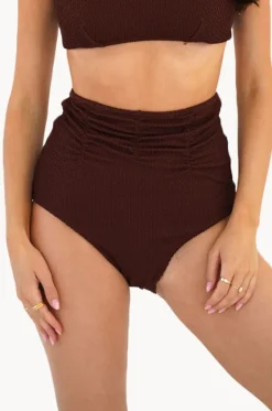 Bottoms^Moontide Retro Deco High Waist Gathered Pant Espresso