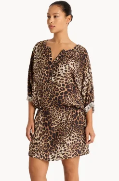 Dresses^Monte u0026 Lou Romeo 3/4 Sleeve Shirt Dress Leopard