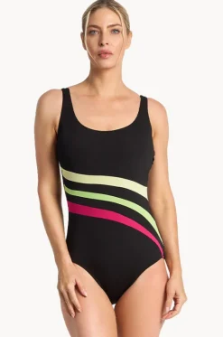 One Pieces^Poolproof Rozella DD/E Cup Wave Spliced One Piece Black/lime