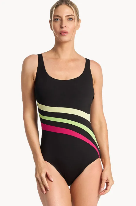 One Pieces^Poolproof Rozella DD/E Cup Wave Spliced One Piece Black/lime
