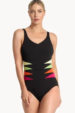 One Pieces^Poolproof Rozella Triangle Splice Tank One Piece Black/lime