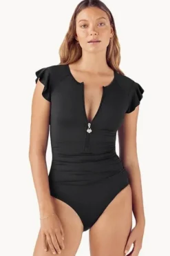 Rashies & Sunsuits^Sunsoaked Ruffle Sleeve Sun Suit Nero