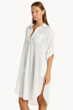 Overswim^Sea Level Salt Long Cover Up WHITE