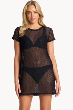 Overswim^Sunseeker Salt Mesh T-Shirt Dress Black