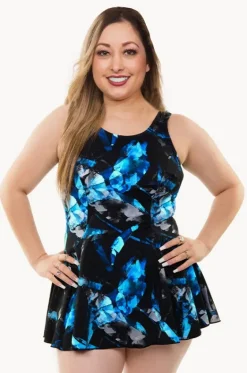 One Pieces^T.h.e. Swimwear Sapphire Crystals Swim Dress Black/Blue