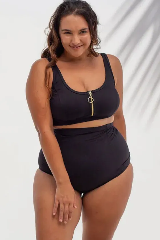 Bikini Tops^Artesands Sculpt Fuseli Zip Front Crop Black