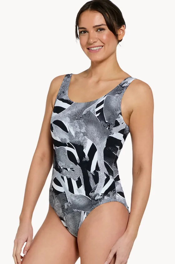 One Pieces^Zoggs Sea Skin Scoopback One Piece Black/grey