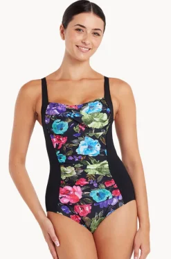 One Pieces^Zoggs Sea Velvet Ruched Front One Piece Black/Multi