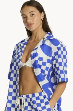 Tops^Sea Level Seascape Bowling Shirt Blue