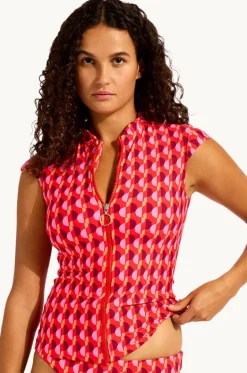 Rashies & Sunsuits^Seafolly Sorrento Cap Sleeve Suntop Flame