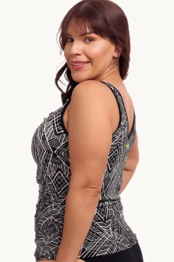 Tankini Tops^Funkita Space Signals DD/E Cup Zip Tankini Separate Black/white