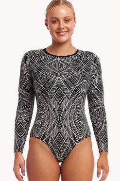 Rashies & Sunsuits^Funkita Space Signals Love Cover Sunsuit Black/white