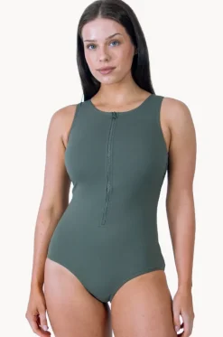 One Pieces^Base Swim Sports F/G Cup Zip Through One Piece Khaki