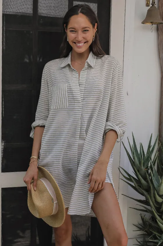 Tops^Sunseeker Stripe Painter Shirt Khaki