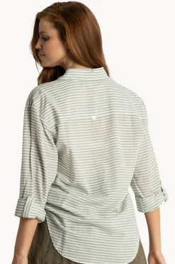 Tops^Sunseeker Summer Stripe Boyfriend Shirt Khaki
