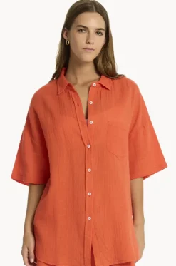Tops^Sea Level Sunset Aloha Shirt Flame