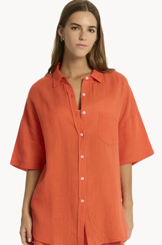 Tops^Sea Level Sunset Aloha Shirt Flame