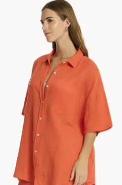 Tops^Sea Level Sunset Aloha Shirt Flame